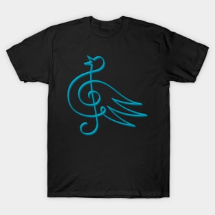 Cyan Treble Clef Bird T-Shirt